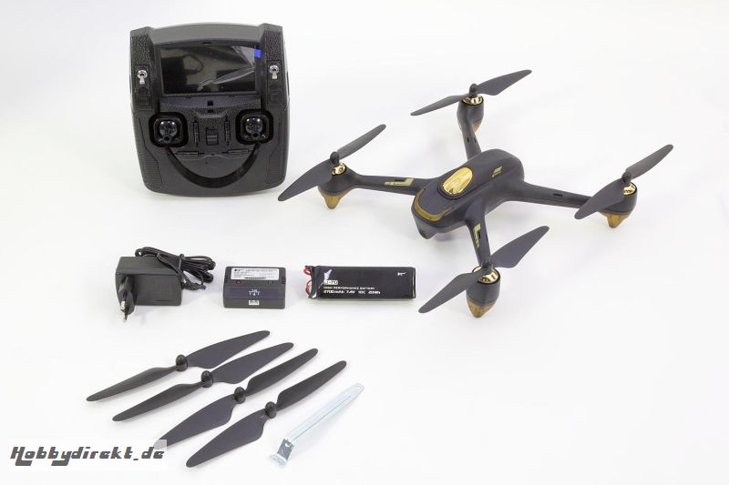 Hubsan X4 FPV Brushless Quadrocopter schwarz - RTF-Drohne mit HD-Kamera, GPS, Follow-Me, Akku, Ladegerät und Fernsteuerung mit integriertem Farb-Monit