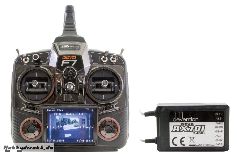 XciteRC DEVO F7 - 7-Kanal Fernsteuerset 2.4 GHz mit 5.8 GHz FPV und Empfänger RX-701 Walkera 50600200