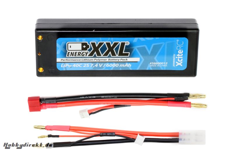 energyXXL Performance Lithium Polymer Battery Pack 40C 2S 7.4 V / 6000 mAh/ Hardcase/ 4mm Goldplugs/ T- und JST Adapterkabel energyXXL 56600012