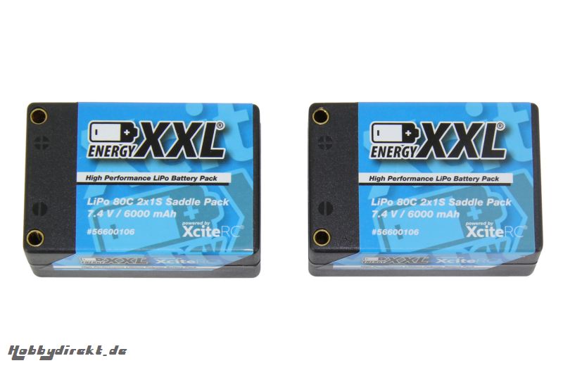 energyXXL Lipo Akku 6000 mAh 7,4V 80C HC15-25,1 mm, Saddle Pack, TP2S6000 V8 EFRA Legal energyXXL 56600106