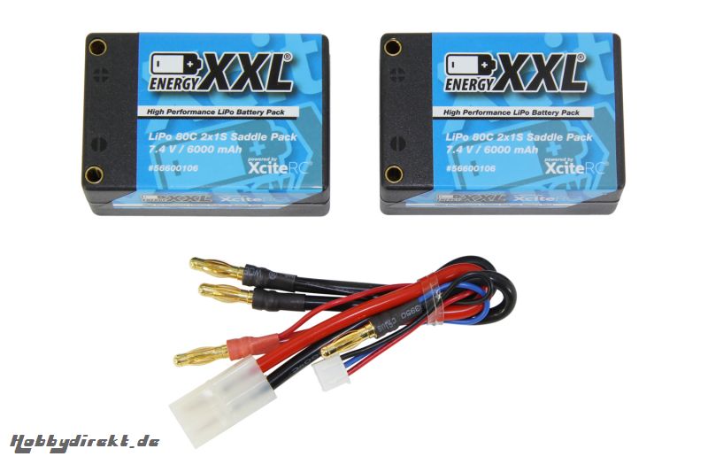 energyXXL Lipo Akku 6000 mAh 7,4V 80C HC15-25,1 mm, Saddle Pack, TP2S6000 V8 EFRA Legal energyXXL 56600106