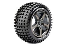 Louise RC - T-ROCK - 1-8 Truggy Reifen - Fertig Verklebt - Soft - Speichen Felgen Schwarz Chrom - 0-Offset - Hex 17mm - 1 Paar LR-T3251SBC