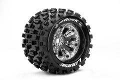 Louise RC - MT-ROCK - 1-8 Monster Truck Reifen - Fertig Verklebt - Medium - 3.8 Felgen Chrom - 0-Offset - EP E-MAXX Vorder - Hinten - GP REVO 3.3 Vo