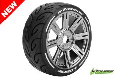 Louise RC - GT-TARMAC - MFT Technology - 1-8 Buggy Reifen - Fertig Verklebt - Soft - Speichen Felgen Schwarz Chrom - Hex 17mm - 1 Paar LR-T3285SBC