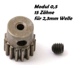 Motor-Ritzel M0,5 15Z Welle 2,3mm, z.B. für NOSRAM Micro 370 Thunder Tiger 03021156T