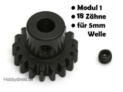 Motor-Ritzel, Modul 1, Stahl, 18 Zähne, 5mm Welle Thunder Tiger 03089593