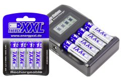 XciteRC Ladegerät für AA/AAA/9V-Akkus inkl. energyXXL Mignon Akkus 1500 mAh Ni-MH Typ AA 1,2V 4 Stück XciteRC 52000012