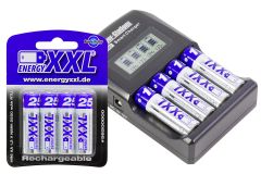 XciteRC Ladegerät für AA/AAA/9V-Akkus inkl. energyXXL Mignon Akkus 2500 mAh RTU Typ AA 1,2V 4 Stück XciteRC 52000013